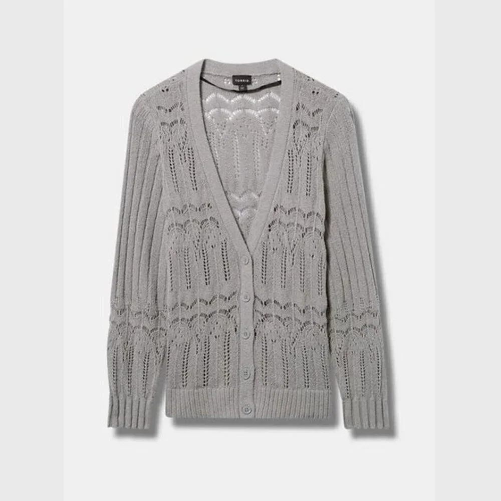 Torrid - Pointelle Cardigan V-Neck Sweater in Formal Gray​​​​ - Picture 12 of 12